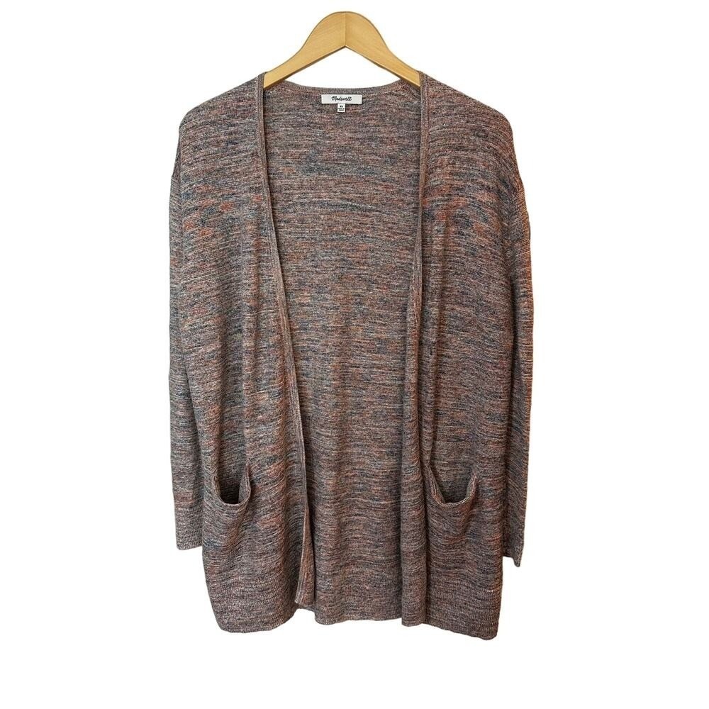 Madewell Ryder Cardigan Sweater Oversized XS Marled Open Front Pockets Cotton